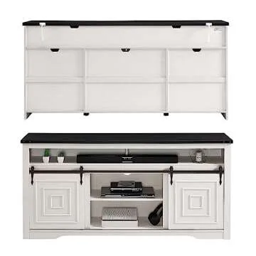 Okvnbjk White TV Stand for 75" TV, Entertainment Centre with Sliding Barn Door, Farmhouse Style TV Console with Extra Large Storage Space, Suitable for Living Room, Bedroom, Games Room, Off-White