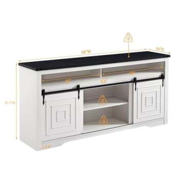 Okvnbjk White TV Stand for 75" TV, Entertainment Centre with Sliding Barn Door, Farmhouse Style TV Console with Extra Large Storage Space, Suitable for Living Room, Bedroom, Games Room, Off-White