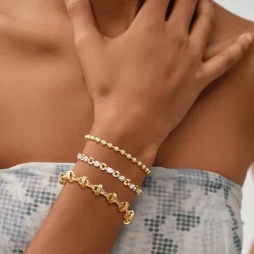 MEVECCO Chain Bracelet Gold Link Thick Chunky 14K Gold Plated Minimalist Simple Boho Handmade Jewelry Gift for Women Men Women