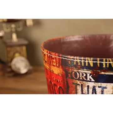 Elegant HMANE Round Leather Wastebasket for Home Decor