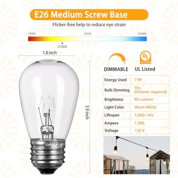 30 Pack S14 Clear Bulbs - Vintage Style Outdoor Lighting
