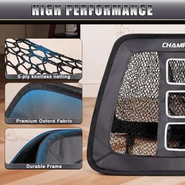 CHAMPKEY Double Sided Golf Chipping Net with Golf Hitting Mat | Come with 12 Foam Golf Balls | 5 Ply-Knotless Netting Chipping Net and Heavy Duty Rubber Backing Hitting Mat Ideal for Training