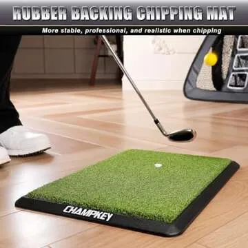CHAMPKEY Double Sided Golf Chipping Net with Golf Hitting Mat | Come with 12 Foam Golf Balls | 5 Ply-Knotless Netting Chipping Net and Heavy Duty Rubber Backing Hitting Mat Ideal for Training
