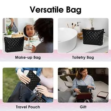Makeup Bag for Purse Zipper Cosmetic Bag for Women Pouch Travel Eco Vegan Leather Make Up Organizer for Toiletry Bag Water Resistant Gift Idea, Black