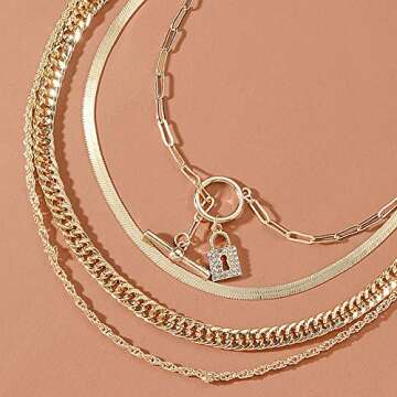 Chargances Gold Snake Bone Chain Necklace for Women Iced Out Lock Toggle Chain Choker Necklace Ladies Boho Jewelry Punk Cuban Link Chain