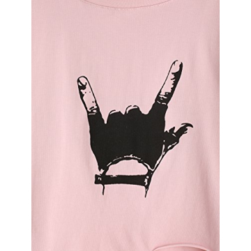 SweatyRocks Women's Graphic Distressed Crop Tee Light Pink