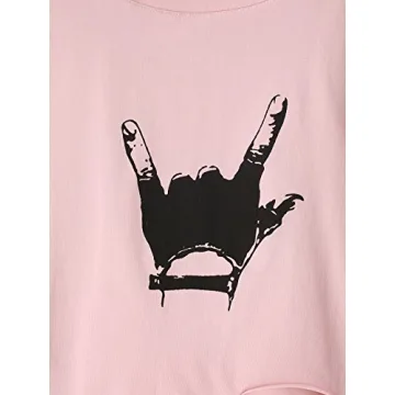 SweatyRocks Women's Graphic Distressed Crop Tee Light Pink