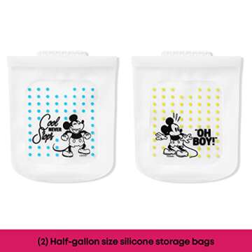 Pyrex Platinum Silicone Food Grade Reusable Storage Bag, Bundle Large and Small | Mickey Mouse | Eco-Friendly | Cook, Store, Sous Vide, or Freeze | Dishwasher, Freezer, and Microwave Safe (Mickey Mouse, 4-Pack)