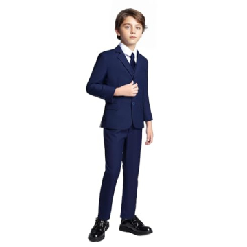 Boys Navy Blue Suits for Kids Outfit - Elegant 5 Piece Slim Fit Suit Tuxedo Size 2T