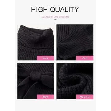 Dokotoo Women’s Black Turtleneck Sweater with Waist-Tie