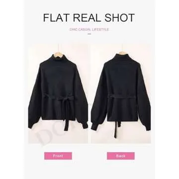 Dokotoo Women’s Black Turtleneck Sweater with Waist-Tie