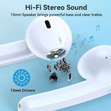 Bluetooth Headphones V5.3 Wireless Earbuds 50Hrs Battery Life with Wireless Charging Case & LED Power Display Deep Bass IPX7 Waterproof Earphones Microphone Stereo Headset for TV Smart Phone white