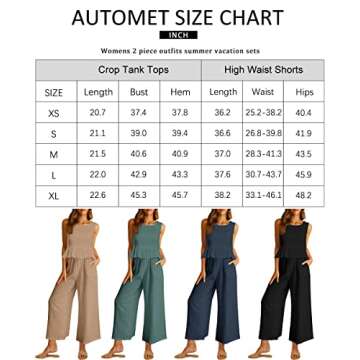 AUTOMET Womens Summer 2 Piece Outfits Linen Crop Tank Tops Lounge Matching Sets & Long Track Pants Tracksuits 2025 Blue Grey L