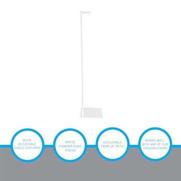 SSWBasics Adjustable White Costumer Stand – Single Arm Clothes Rack - Retail Clothing and Garment Display Stand – Ideal For Showcasing Hanging Items In Thrift Shops, Boutiques and Retail Stores