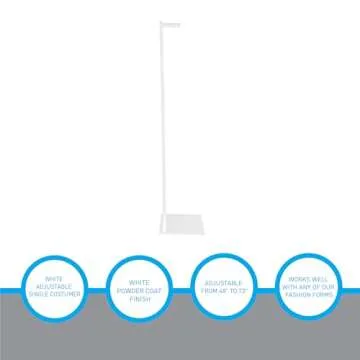 SSWBasics Adjustable White Costumer Stand – Single Arm Clothes Rack - Retail Clothing and Garment Display Stand – Ideal For Showcasing Hanging Items In Thrift Shops, Boutiques and Retail Stores