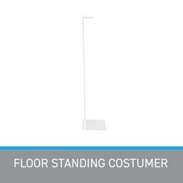 SSWBasics Adjustable White Costumer Stand – Single Arm Clothes Rack - Retail Clothing and Garment Display Stand – Ideal For Showcasing Hanging Items In Thrift Shops, Boutiques and Retail Stores