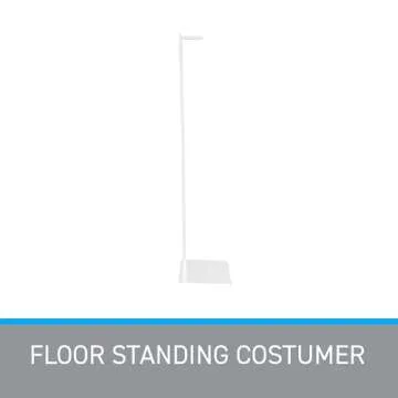 SSWBasics Adjustable White Costumer Stand – Single Arm Clothes Rack - Retail Clothing and Garment Display Stand – Ideal For Showcasing Hanging Items In Thrift Shops, Boutiques and Retail Stores
