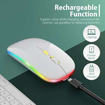 【Upgrade】 LED Wireless Mouse, Slim Silent Mouse 2.4G Portable Mobile Optical Office Mouse with USB & Type-c Receiver, 3 Adjustable DPI Levels for Notebook, PC, Laptop, Computer, MacBook (White)