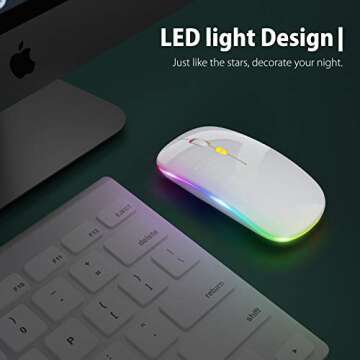 【Upgrade】 LED Wireless Mouse, Slim Silent Mouse 2.4G Portable Mobile Optical Office Mouse with USB & Type-c Receiver, 3 Adjustable DPI Levels for Notebook, PC, Laptop, Computer, MacBook (White)