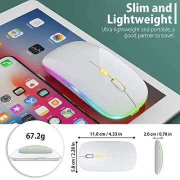 【Upgrade】 LED Wireless Mouse, Slim Silent Mouse 2.4G Portable Mobile Optical Office Mouse with USB & Type-c Receiver, 3 Adjustable DPI Levels for Notebook, PC, Laptop, Computer, MacBook (White)