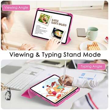 Soke iPad 10th Generation Case 2022 with Pencil Holder (10.9-inch)- Premium Shockproof Case [Auto Sleep/Wake] with Soft TPU Back Cover & Slim Trifold Stand for iPad 10.9 Inch,HotPink