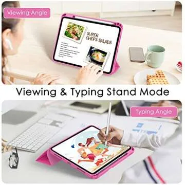 Soke iPad 10th Generation Case 2022 with Pencil Holder (10.9-inch)- Premium Shockproof Case [Auto Sleep/Wake] with Soft TPU Back Cover & Slim Trifold Stand for iPad 10.9 Inch,HotPink