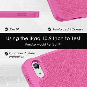 Soke iPad 10th Generation Case 2022 with Pencil Holder (10.9-inch)- Premium Shockproof Case [Auto Sleep/Wake] with Soft TPU Back Cover & Slim Trifold Stand for iPad 10.9 Inch,HotPink