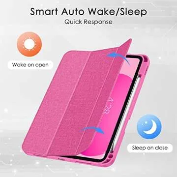 Soke iPad 10th Generation Case 2022 with Pencil Holder (10.9-inch)- Premium Shockproof Case [Auto Sleep/Wake] with Soft TPU Back Cover & Slim Trifold Stand for iPad 10.9 Inch,HotPink