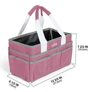 JJRING Craft Organizer Tote Bag, Art Storage Caddy with Multiple Pockets, Pink Sewing Bag for Art, C...