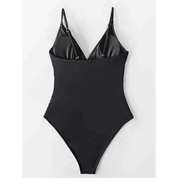 CUPSHE Women's One Piece Swimsuit Tummy Control V Neck Bathing Suits XL Black