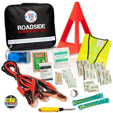 Always Prepared Standard Roadside Emergency Kit for Car - Car Safety Kit, Tools, First Aid, Visibility Gear & More - Perfect Roadside Assistance Kit Gift for New Drivers (62 pc)