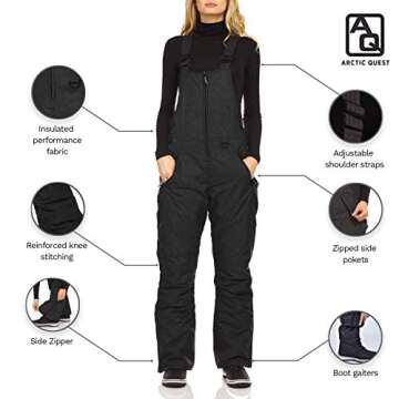 Arctic Quest Womens Ski Snow Bibs Pants Insulated Water Resistant Overalls Snowboarding Winter Water...