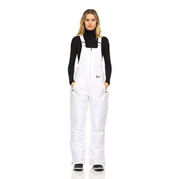 Arctic Quest Womens Ski Snow Bibs Pants Insulated Water Resistant Overalls Snowboarding Winter Waterproof Pants Women, White, Medium