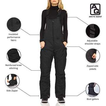 Arctic Quest Womens Ski Snow Bibs Pants Insulated Water Resistant Overalls Snowboarding Winter Waterproof Pants Women, White, Medium
