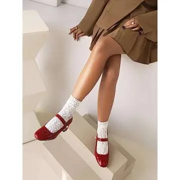 Naiyee Mary Jane Shoes Women Red Chunky Heel Ankle Strap Mary Janes Closed Rounded Toe Heeled Pumps Size 12