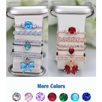 SUNOREEK Silver Apple Watch Band Charms, iwatch bands charms, Heart Decorative Rings Loops Compatible with Apple Watch Silicone Band Charms for Women 49mm 45mm 44mm 42mm 41mm 40mm 38mm ultra , Metal