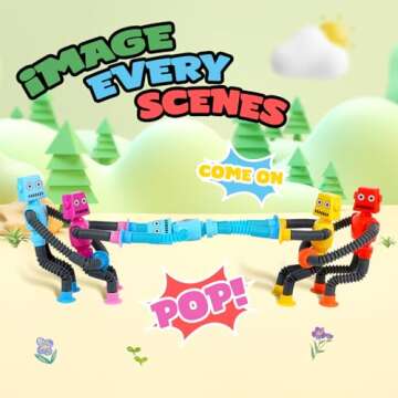 Ochine 4 Pack Telescopic Suction Cup Robot Toy, Shape Changing Fidget Toys for Toddlers, Pop Tubes Sensory Toys ADHD Autistic Airplane Travel Toys