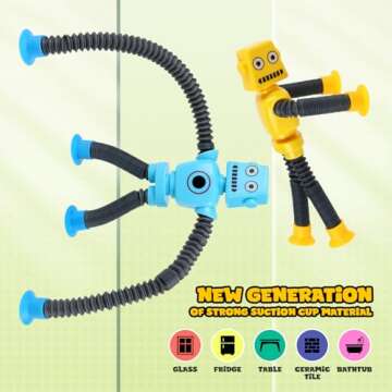 Ochine 4 Pack Telescopic Suction Cup Robot Toy, Shape Changing Fidget Toys for Toddlers, Pop Tubes Sensory Toys ADHD Autistic Airplane Travel Toys