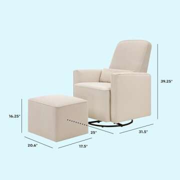 DaVinci Olive Upholstered Swivel Glider with Bonus Ottoman in Polyester Cream, Greenguard Gold & CertiPUR-US Certified