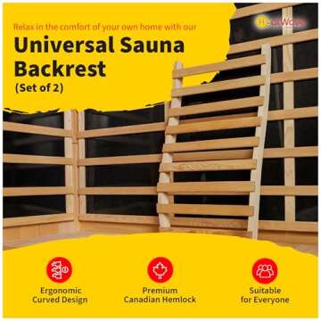 Blue Wave Sports Heatwave Set of 2 Universal Sauna Backrest – Made of Solid Hemlock Wood with S-Sh...