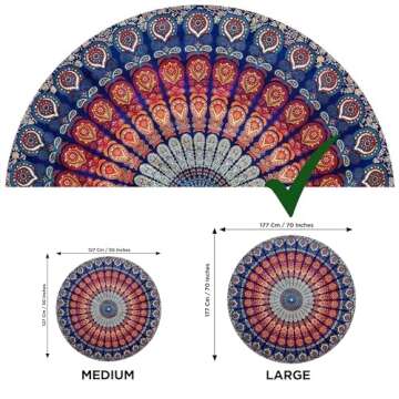 raajsee Blue Orange Mandala Round Beach Tapestry Hippie/Boho Mandala Beach Blanket Roundie/Indian Co...