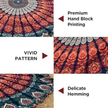 raajsee Blue Orange Mandala Round Beach Tapestry Hippie/Boho Mandala Beach Blanket Roundie/Indian Cotton Throw Bohemian Round Table Cloth/Home Decor/Yoga Mat Meditation Picnic Rugs 69 inch Circle
