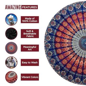 raajsee Blue Orange Mandala Round Beach Tapestry Hippie/Boho Mandala Beach Blanket Roundie/Indian Cotton Throw Bohemian Round Table Cloth/Home Decor/Yoga Mat Meditation Picnic Rugs 69 inch Circle