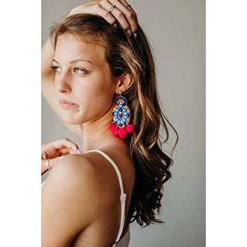 Bohemian Beaded Multicolor Fiesta Statement Earrings