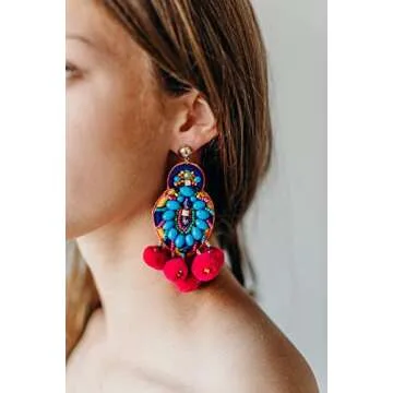 Bohemian Beaded Multicolor Fiesta Statement Earrings