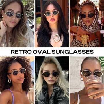 SODQW Retro Oval Sunglasses for Women, 90s Vintage Designer Ladies Shades Trendy Fashion Sun Glasses