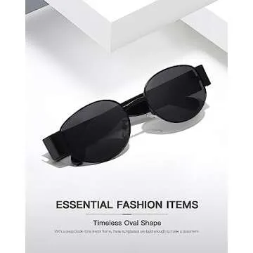 SODQW Retro Oval Sunglasses for Women, 90s Vintage Designer Ladies Shades Trendy Fashion Sun Glasses