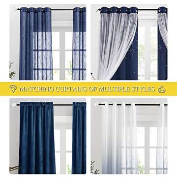 NICETOWN Drapery Curtain Rod Set with Classic Decorative Faceted Ball Finials for Windows 66 to 144, 1 inch Diameter Curtain Rod Set Adjustable Length 72 to 144"(6-12 Feet) Length, Matte Black