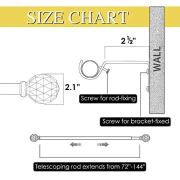 NICETOWN Drapery Curtain Rod Set with Classic Decorative Faceted Ball Finials for Windows 66 to 144, 1 inch Diameter Curtain Rod Set Adjustable Length 72 to 144"(6-12 Feet) Length, Matte Black