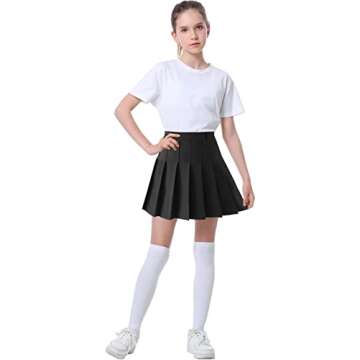 SANGTREE Women's High Waisted Pleated Skater Tennis School A-Line Skirt Uniform Skirts with Lining Shorts, Black, US S